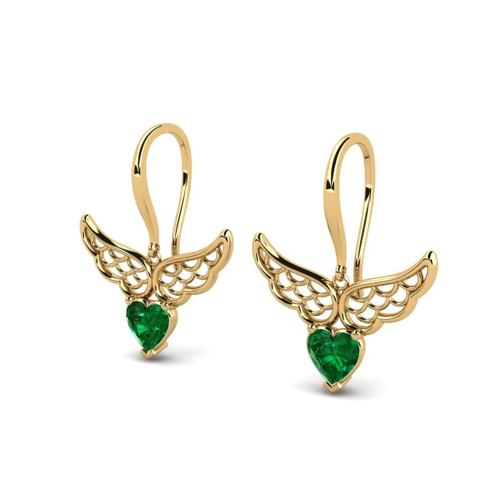 14ct Yellow Gold Emerald (Lab Created) Women's Earring Haverel
