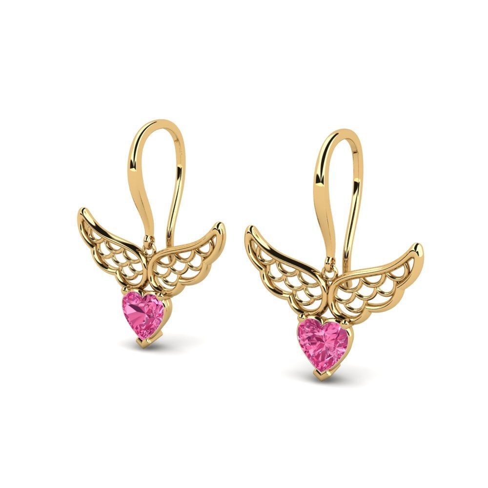 14k Oro Amarillo Turmalina rosa Pendiente de mujer Haverel