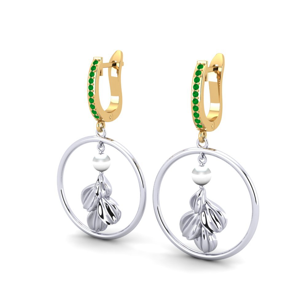18ct White & Yellow Gold Emerald Women's Earring Haydel