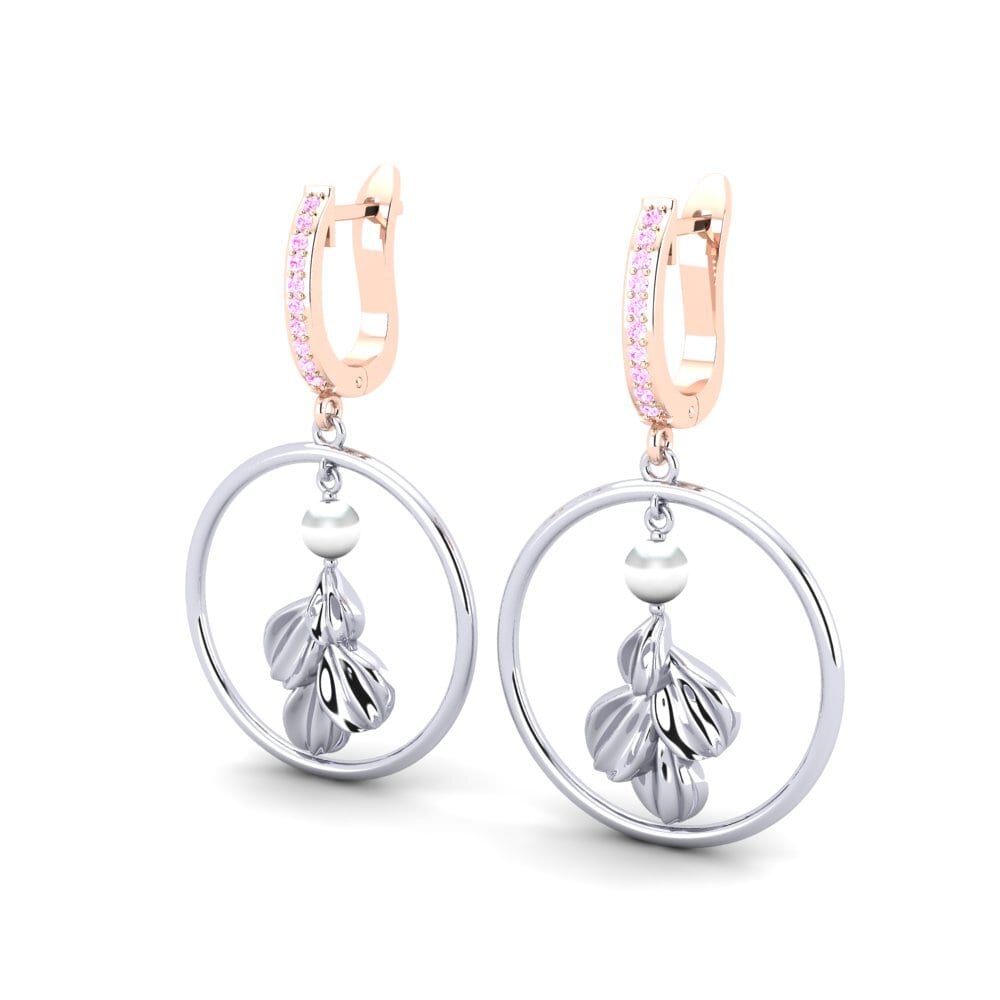 14k Oro Blanco & Rosa Zafiro Rosado Pendiente de mujer Haydel