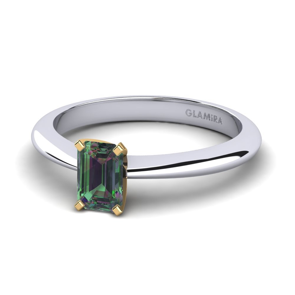 14k Oro Blanco & Amarillo Topacio Místico Anillo de compromiso Hayley 0.62crt