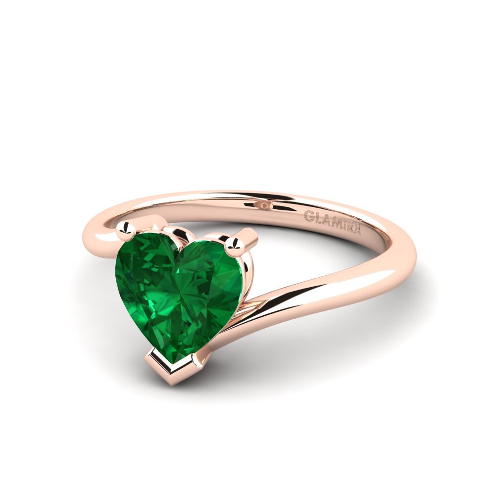 Esmeralda (creada en laboratorio) Anillo de compromiso Hearteye 7.5 mm