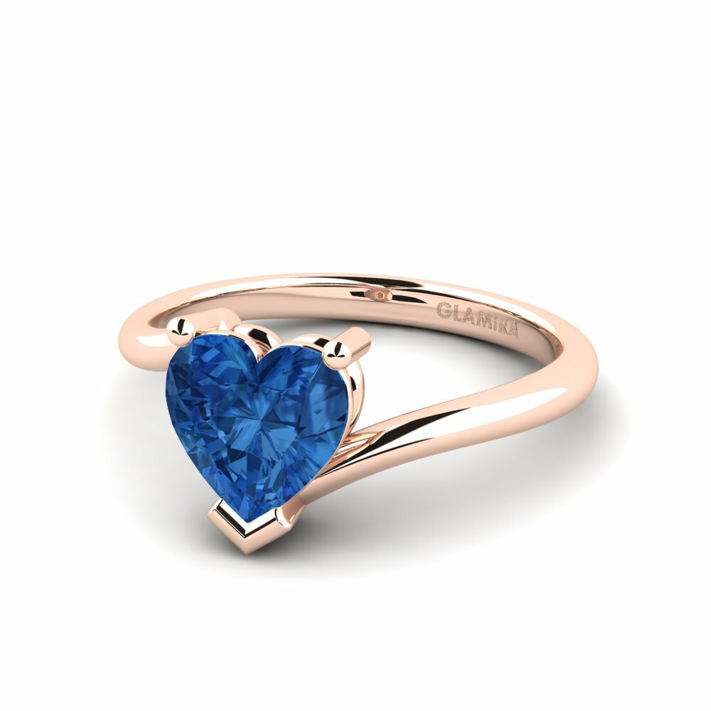 Dark Blue Zirconia Engagement Ring Hearteye 7.5 mm