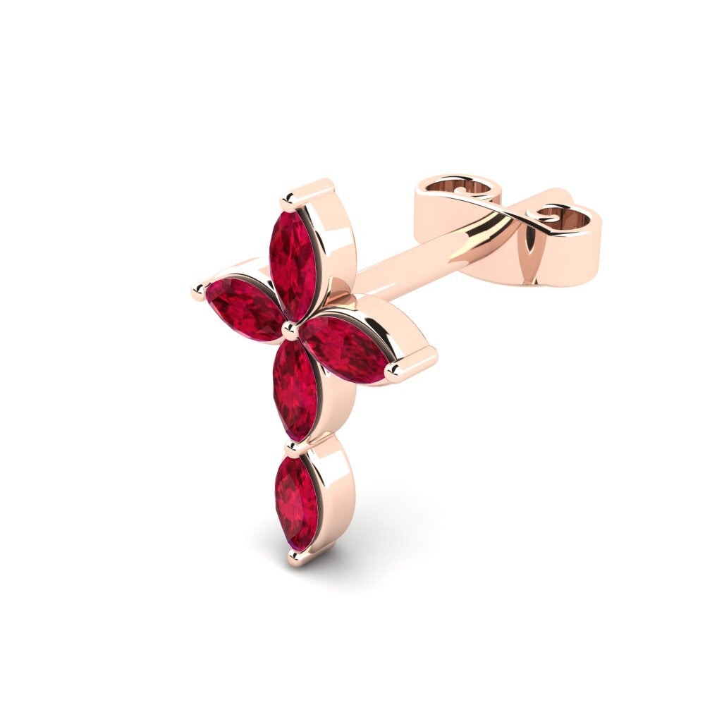18ct Rose Gold Ruby Men's Earring Heelies