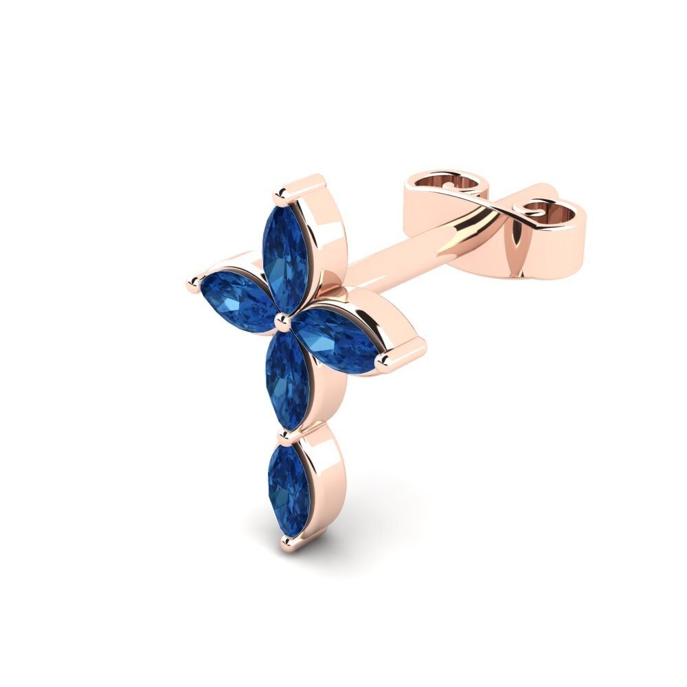 14ct Rose Gold Dark Blue Zirconia Men's Earring Heelies