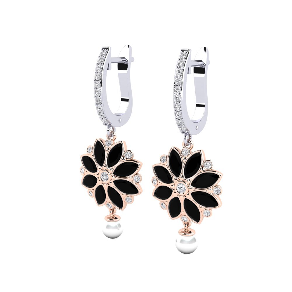 14ct White & Rose Gold Black Sapphire Women's Earring Heeren
