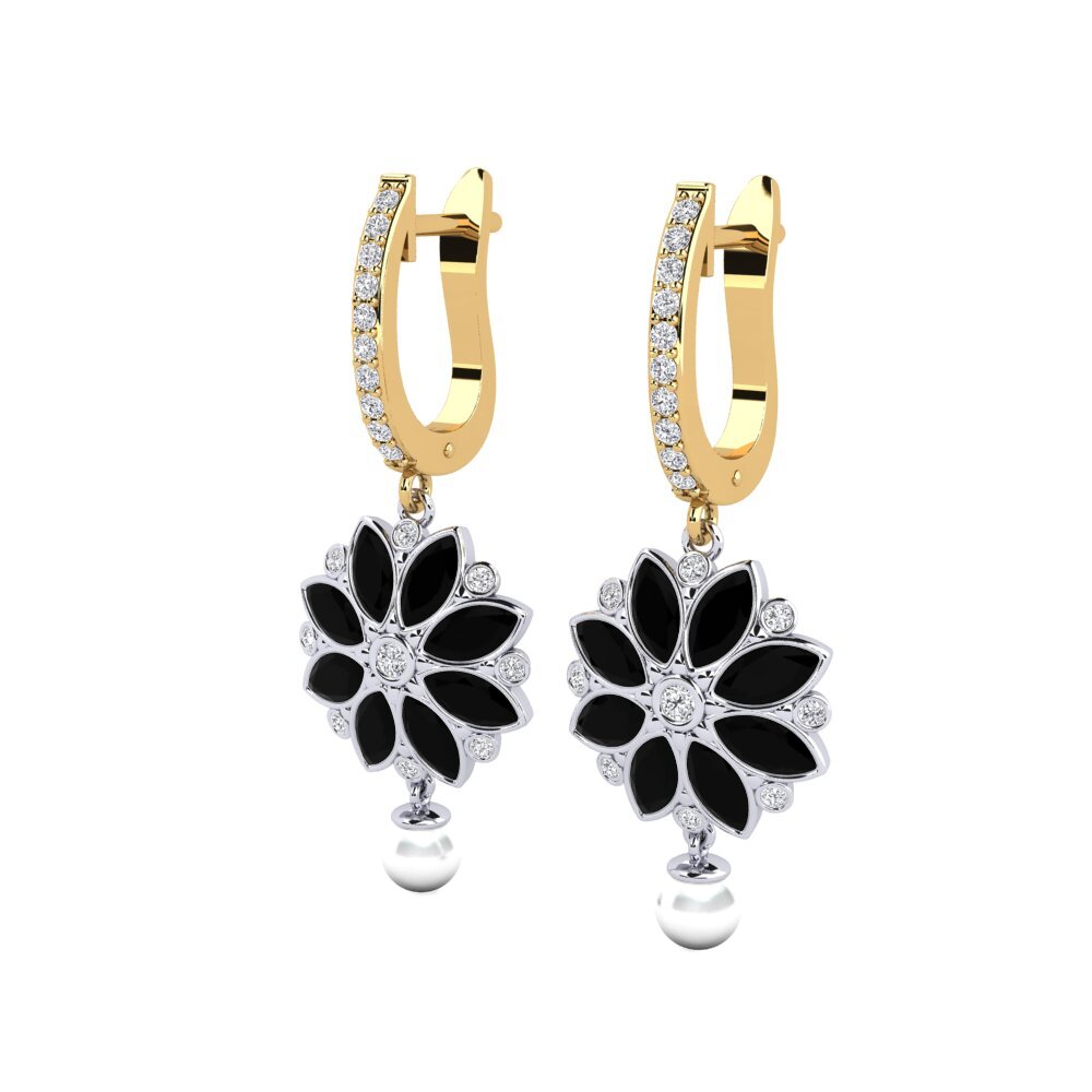 9ct Yellow & White Gold Black Diamond Women's Earring Heeren
