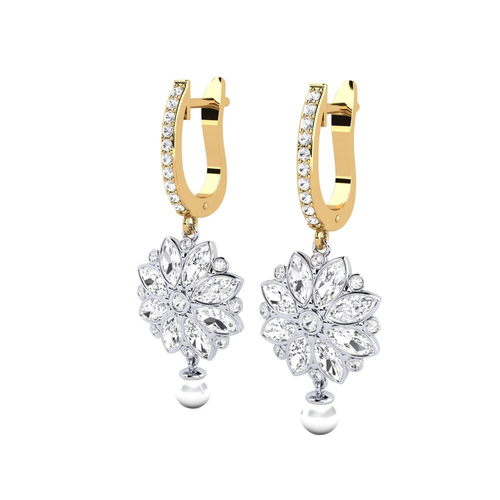 14k Oro Amarillo & Blanco Zafiro blanco Pendiente de mujer Heeren