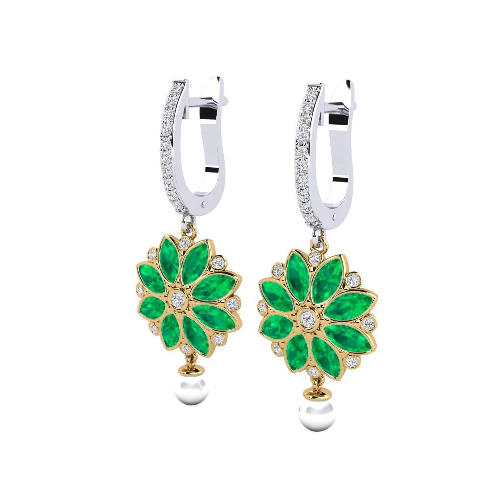 18ct White & Yellow Gold Emerald Women's Earring Heeren