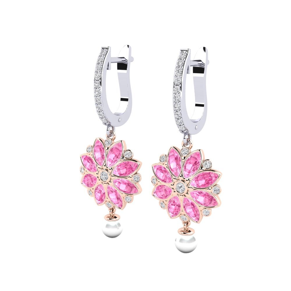 14k Oro Blanco & Rosa Zafiro Rosado Pendiente de mujer Heeren