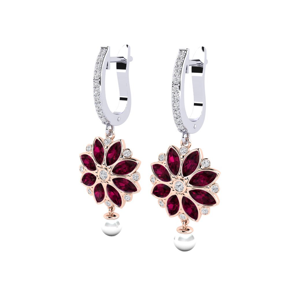 9ct White & Rose Gold Rhodolite Garnet Women's Earring Heeren