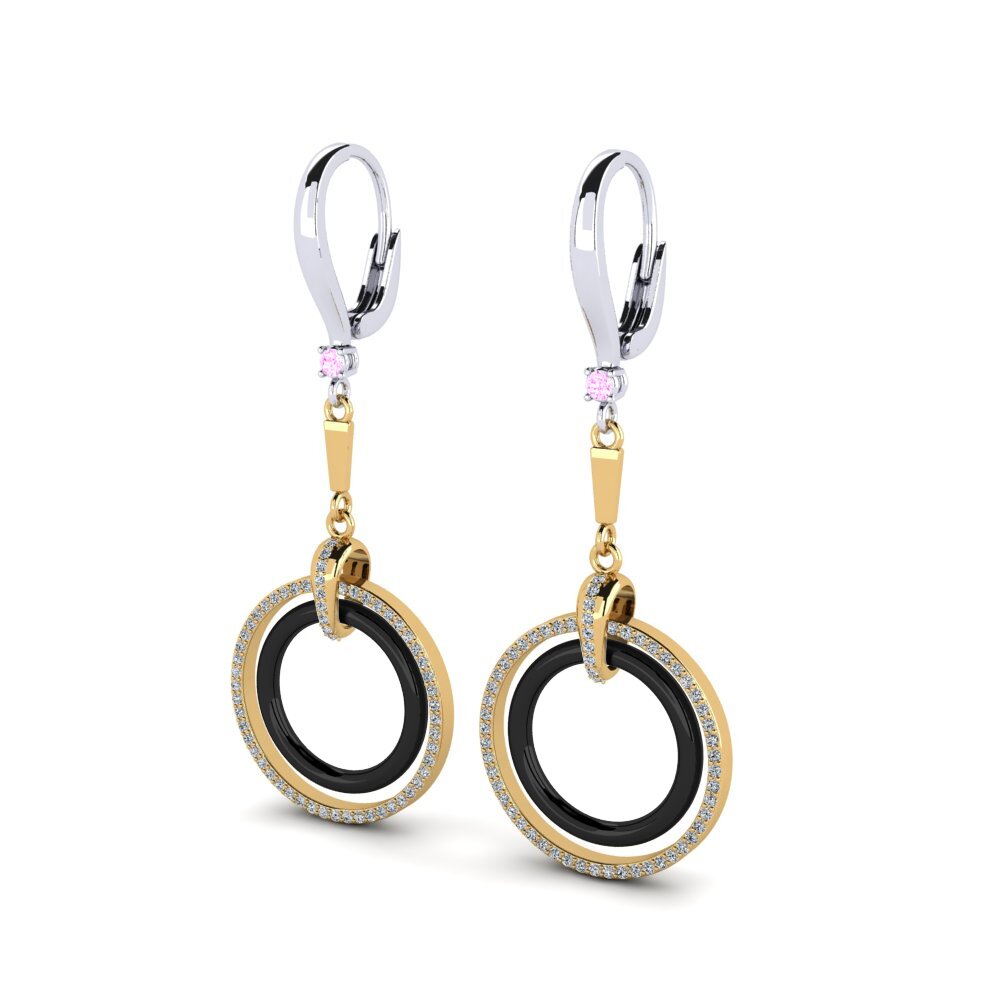 14k Oro Amarillo & Blanco Zafiro Rosado Pendiente de mujer Hefley