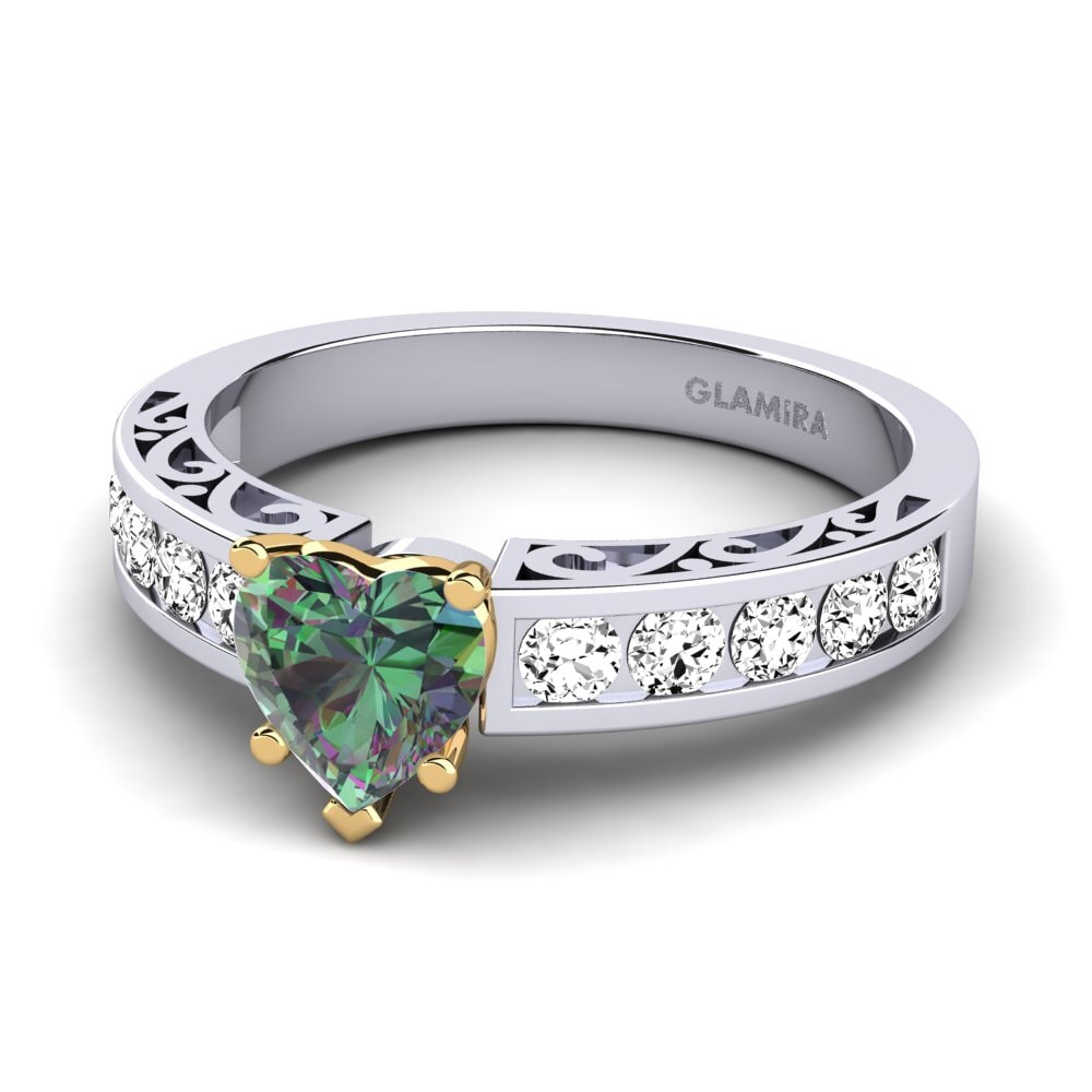 14k Oro Blanco & Amarillo Topacio Místico Anillo de compromiso Helena