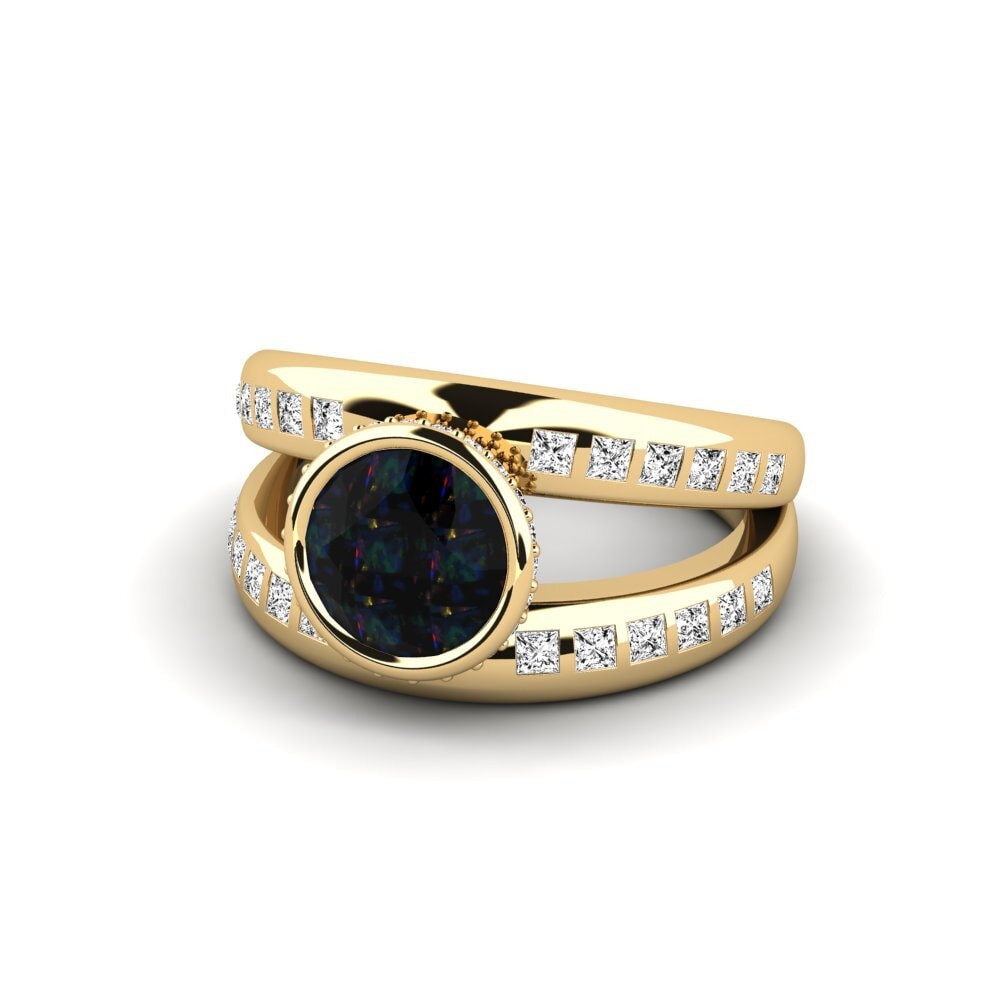 18k Oro Amarillo Opalo Negro Anillo de compromiso Herkuq