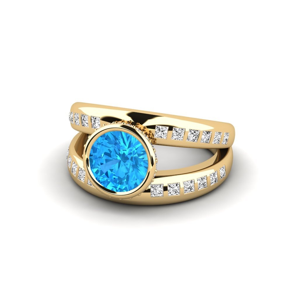 9k Oro Amarillo Topacio azul Anillo de compromiso Herkuq