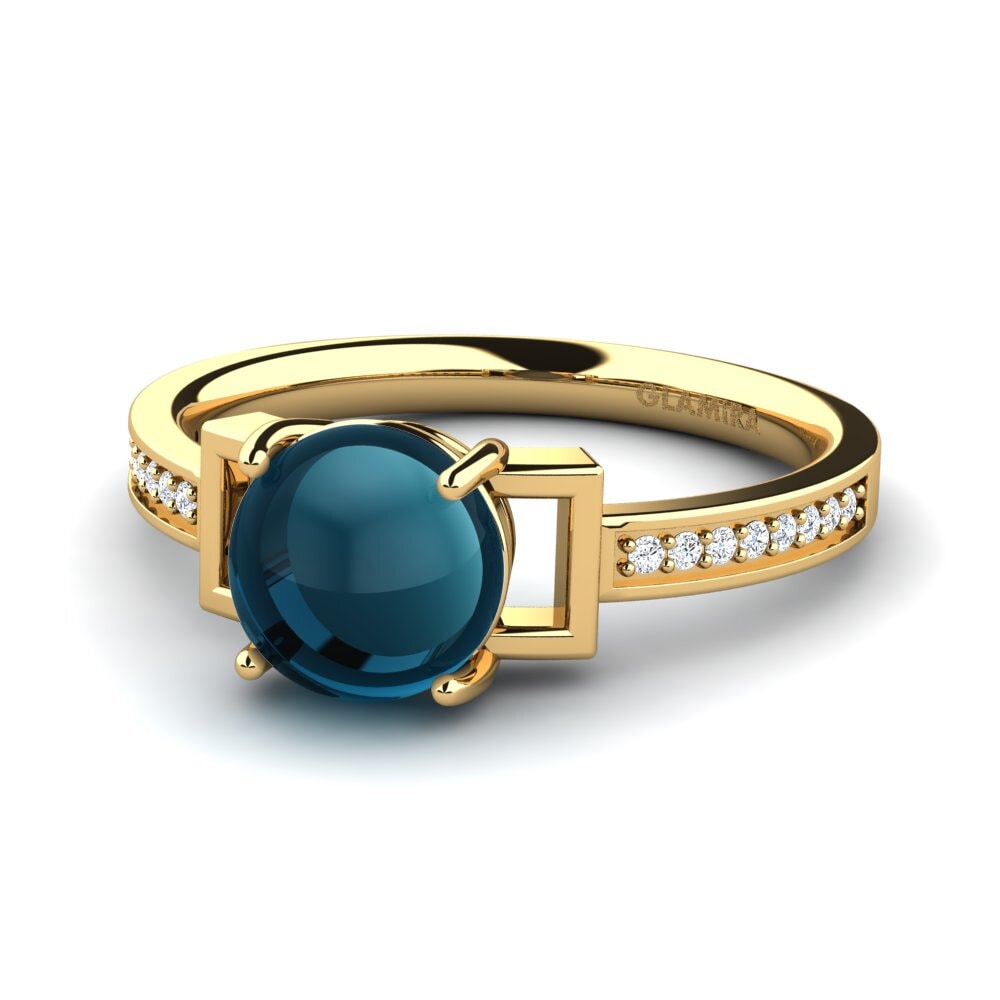 14K Geel Goud Cabochon Blauwe London Topaas Ringen Hestia