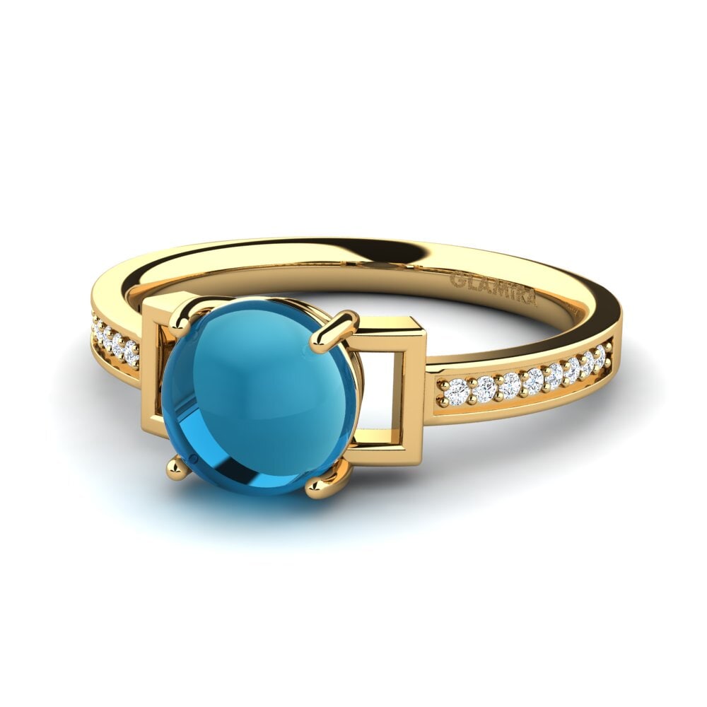 9k Oro Amarillo Topacio Azul Cabujón Anillo Hestia