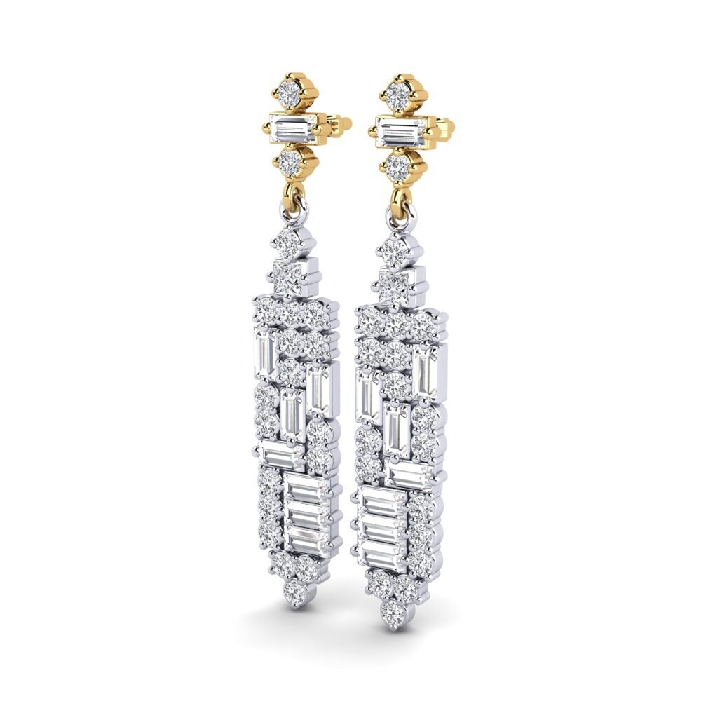14k Oro Blanco & Amarillo Baguette Pendiente de mujer Hilaria