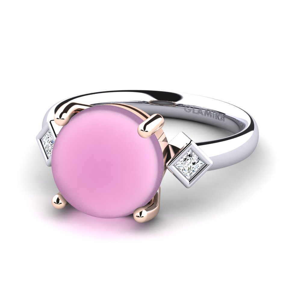 14ct White & Rose Gold Cabochon Rose Quartz Ring Hildagarde