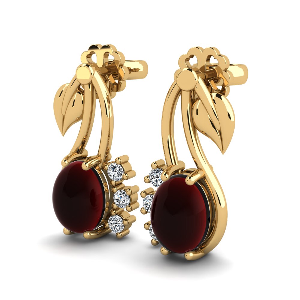14k Oro Amarillo Granate Cabujón Pendiente de mujer Hildreth