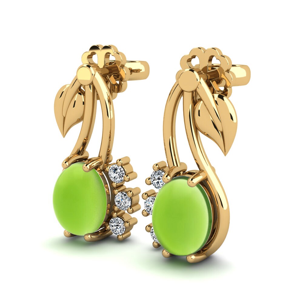 14k Oro Amarillo Peridoto Cabujón Pendiente de mujer Hildreth