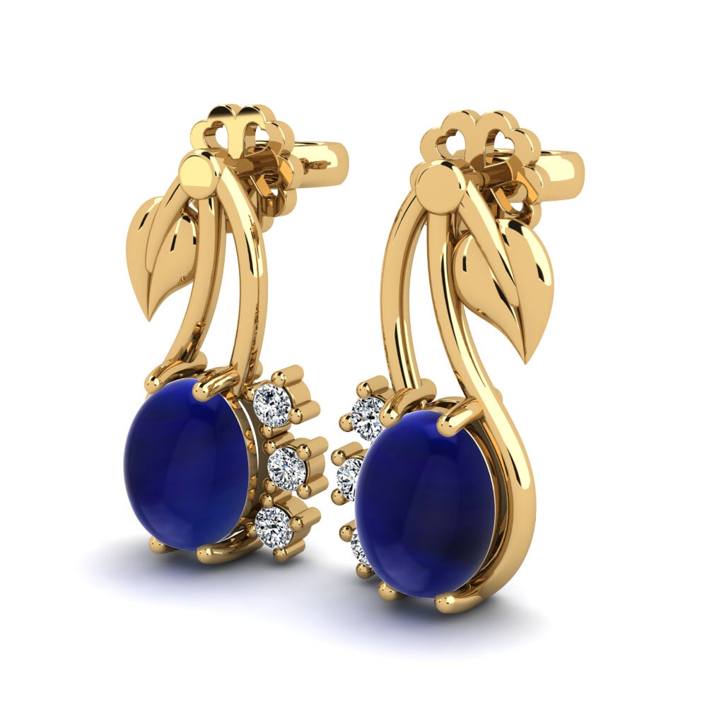 14ct Yellow Gold Cabochon Sapphire Women's Earring Hildreth