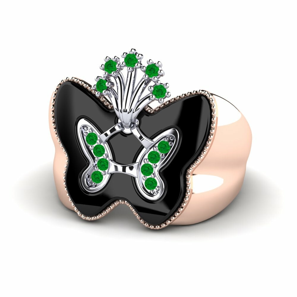 Bagues Or Rose& Blanc 14k Émeraude Céramique