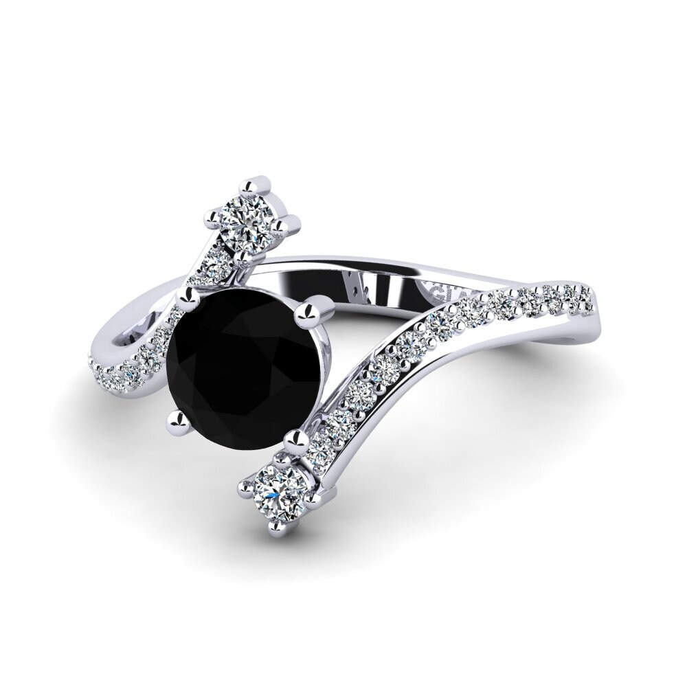 White Silver Black Onyx Women's Ring Himawari