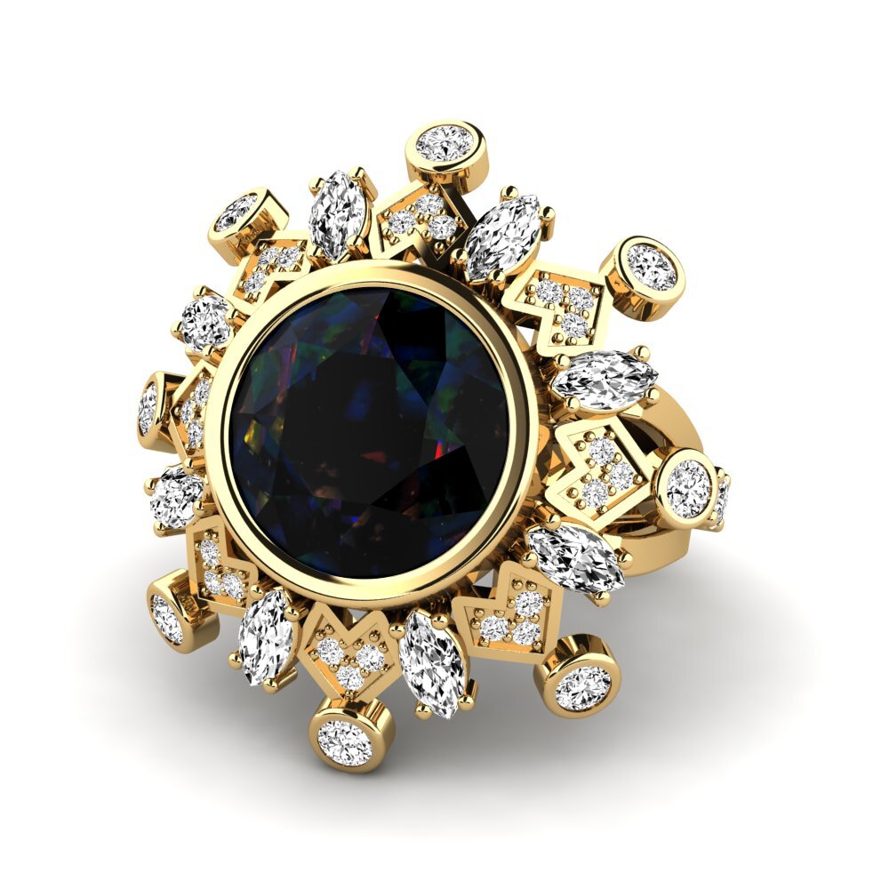 18k Oro Amarillo Opalo Negro Anillo de compromiso Hindle