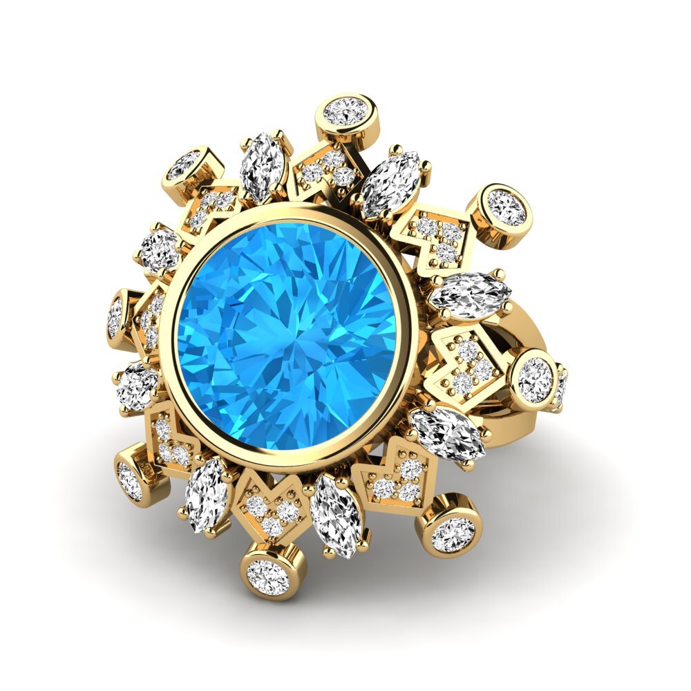 9k Oro Amarillo Topacio azul Anillo de compromiso Hindle