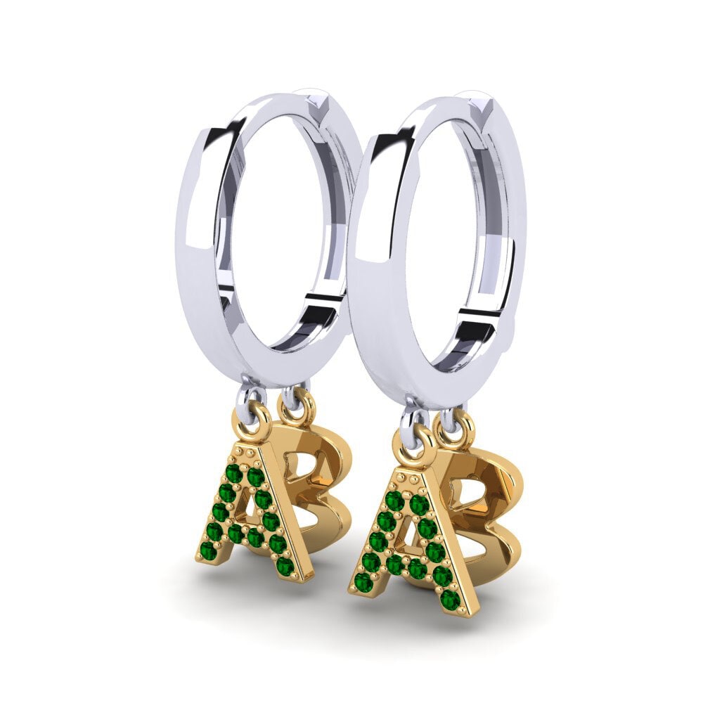 18k Oro Blanco & Amarillo Circonita Verde Pendiente de mujer Hiroko