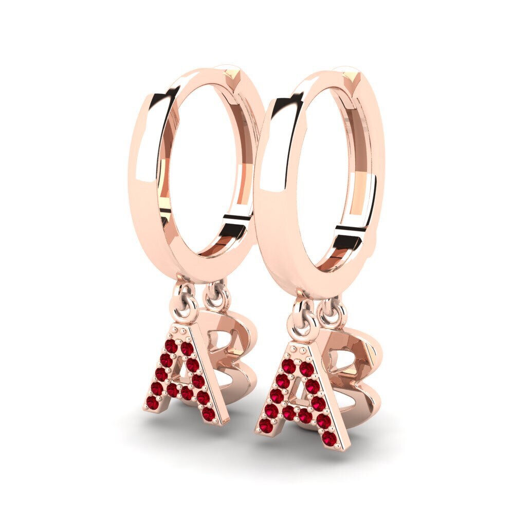 14k Oro Rosa Circonita Roja Pendiente de mujer Hiroko