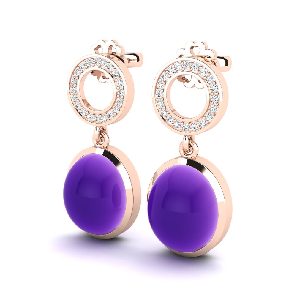 Đá Cabochon Thạch Anh Tím Bông tai nữ Hlinka