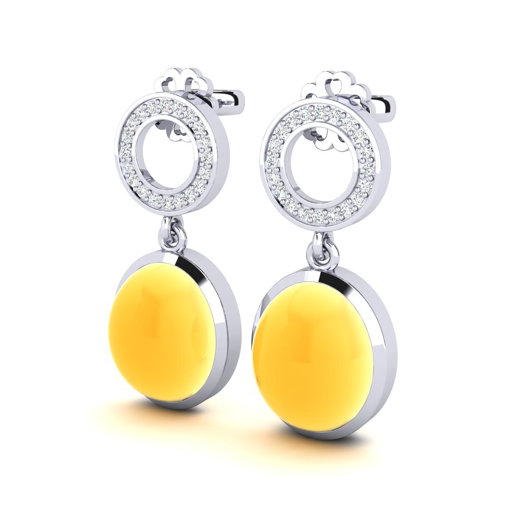 18k Oro Blanco Citrino Cabujón Pendiente de mujer Hlinka