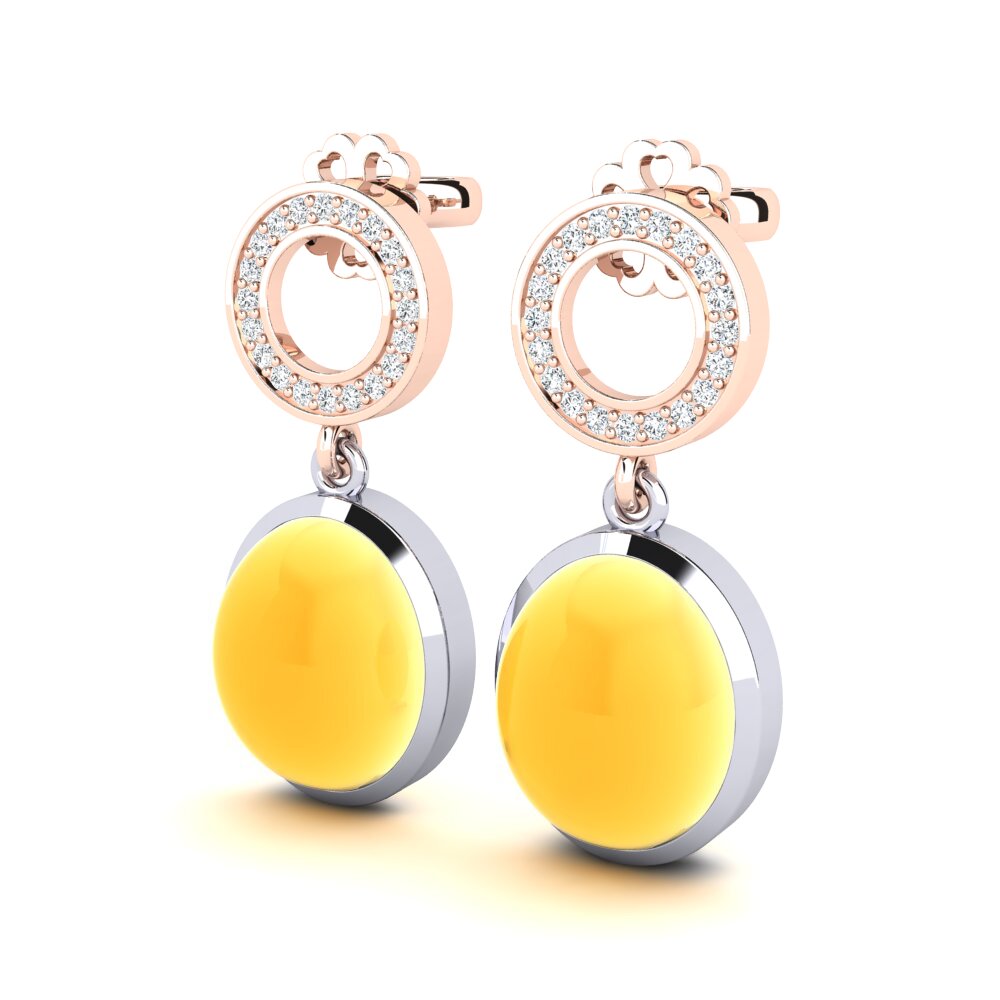 9k Oro Blanco & Rosa Citrino Cabujón Pendiente de mujer Hlinka