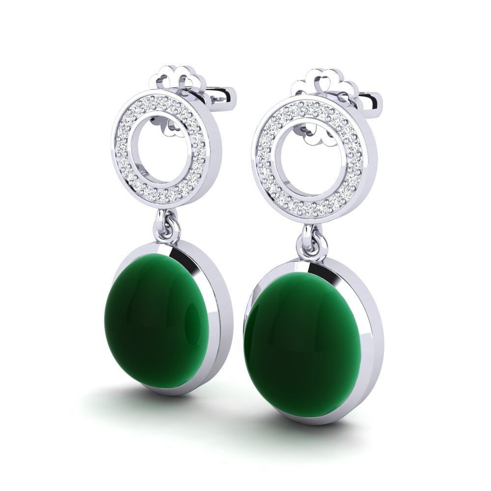 Oro Bianco 375 Smeraldo Cabochon Orecchino da donna Hlinka