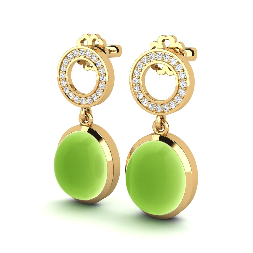 14k Oro Amarillo Peridoto Cabujón Pendiente de mujer Hlinka