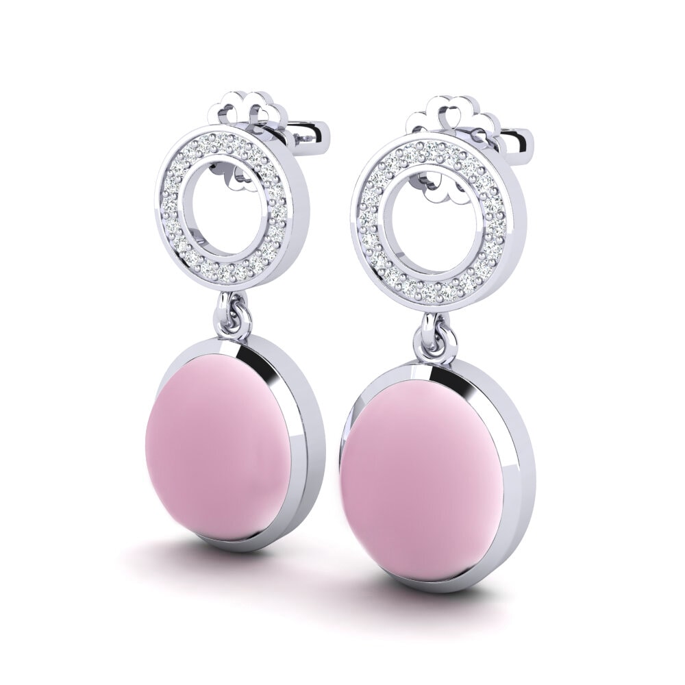 Paladio 950 Cuarzo Rosa Cabujón Pendiente de mujer Hlinka