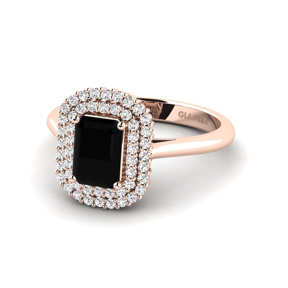9k Rose Gold Black Onyx Engagement Ring Hobnailed