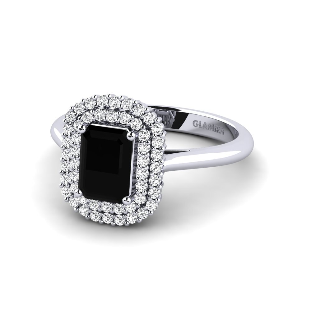 Black Diamond Engagement Ring Hobnailed