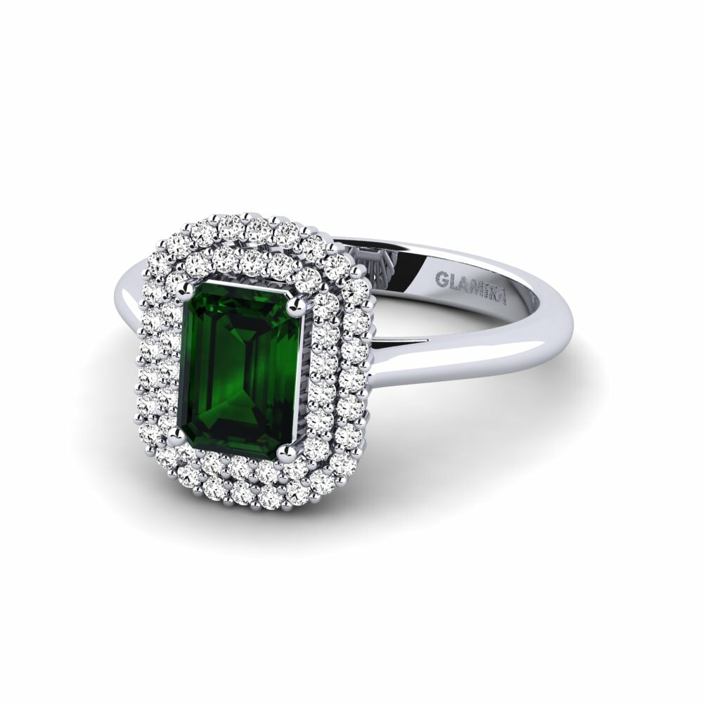 Green Tourmaline Engagement Ring Hobnailed