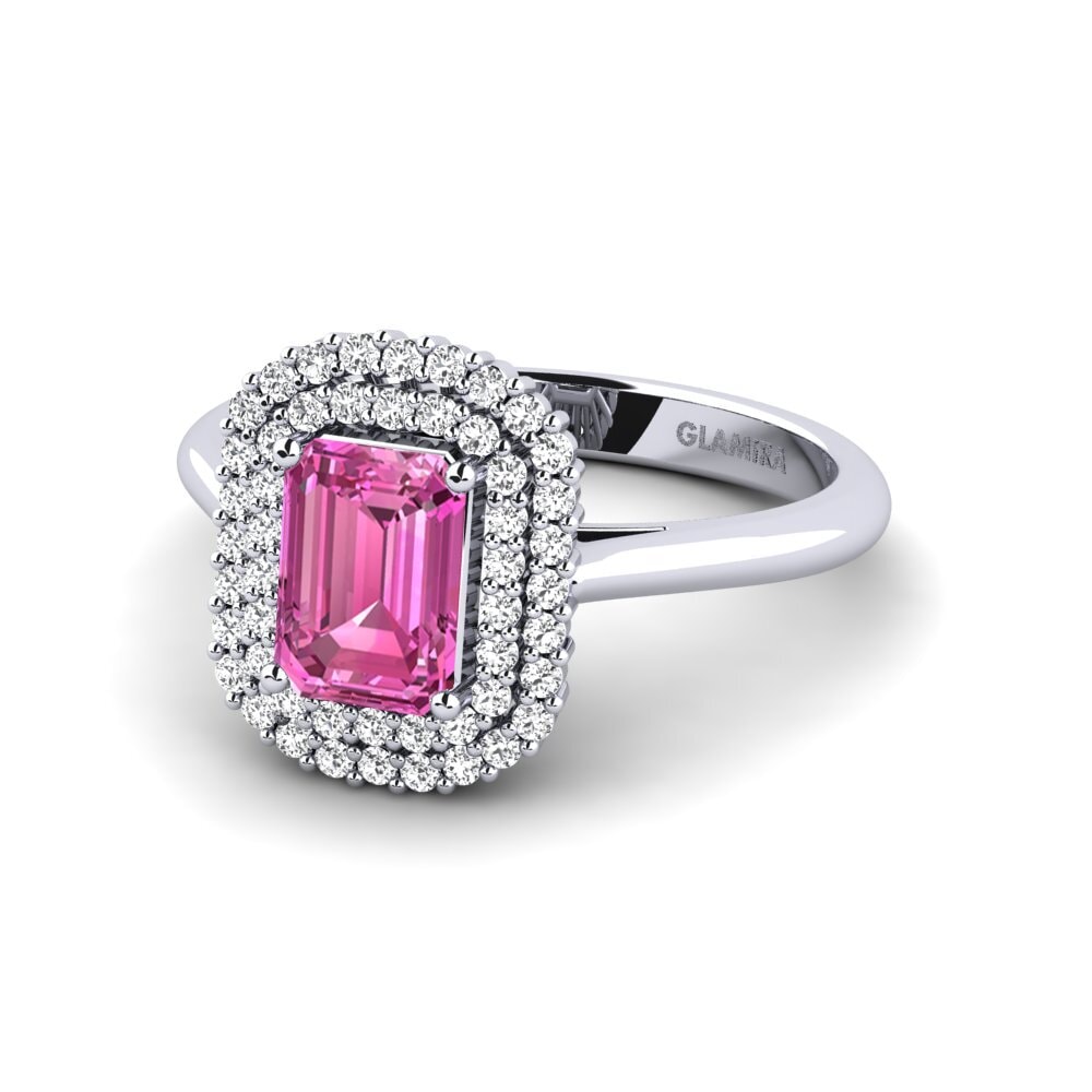White Silver Engagement Ring Hobnailed