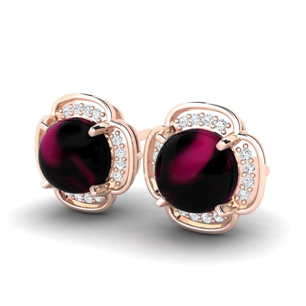 18k Oro Rosa Granate Rhodolite Cabujón Pendiente de mujer Holde