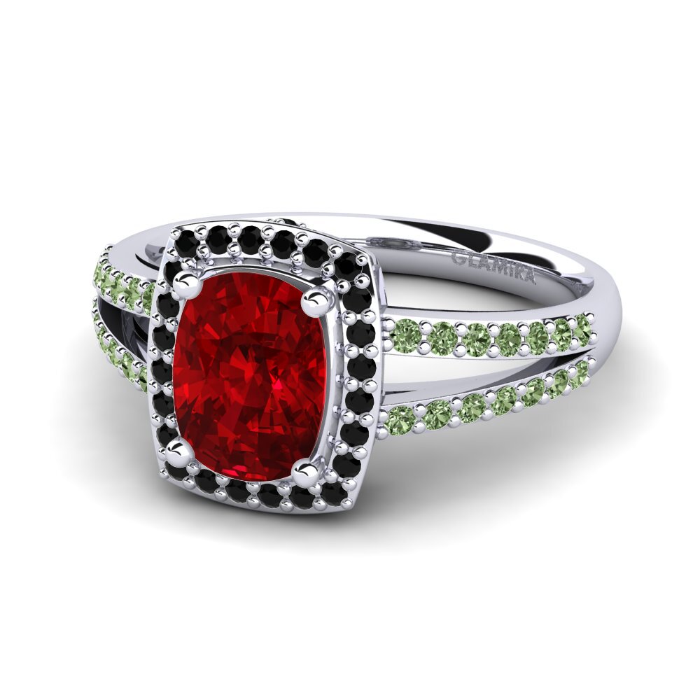 18k Oro Blanco Circonita Roja Anillo de compromiso Holly