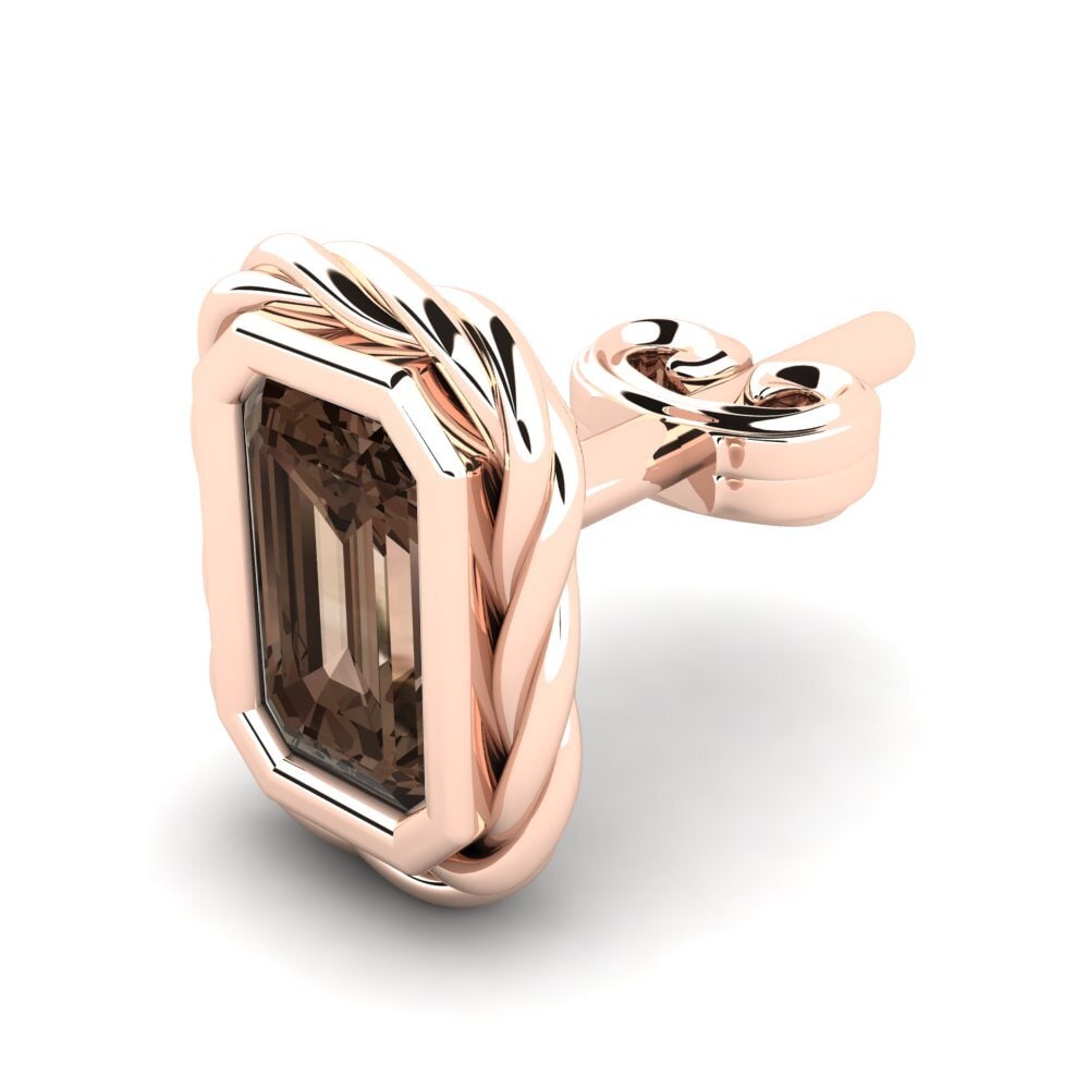 18k Oro Rosa Cuarzo humo Pendiente para hombre Hoopa