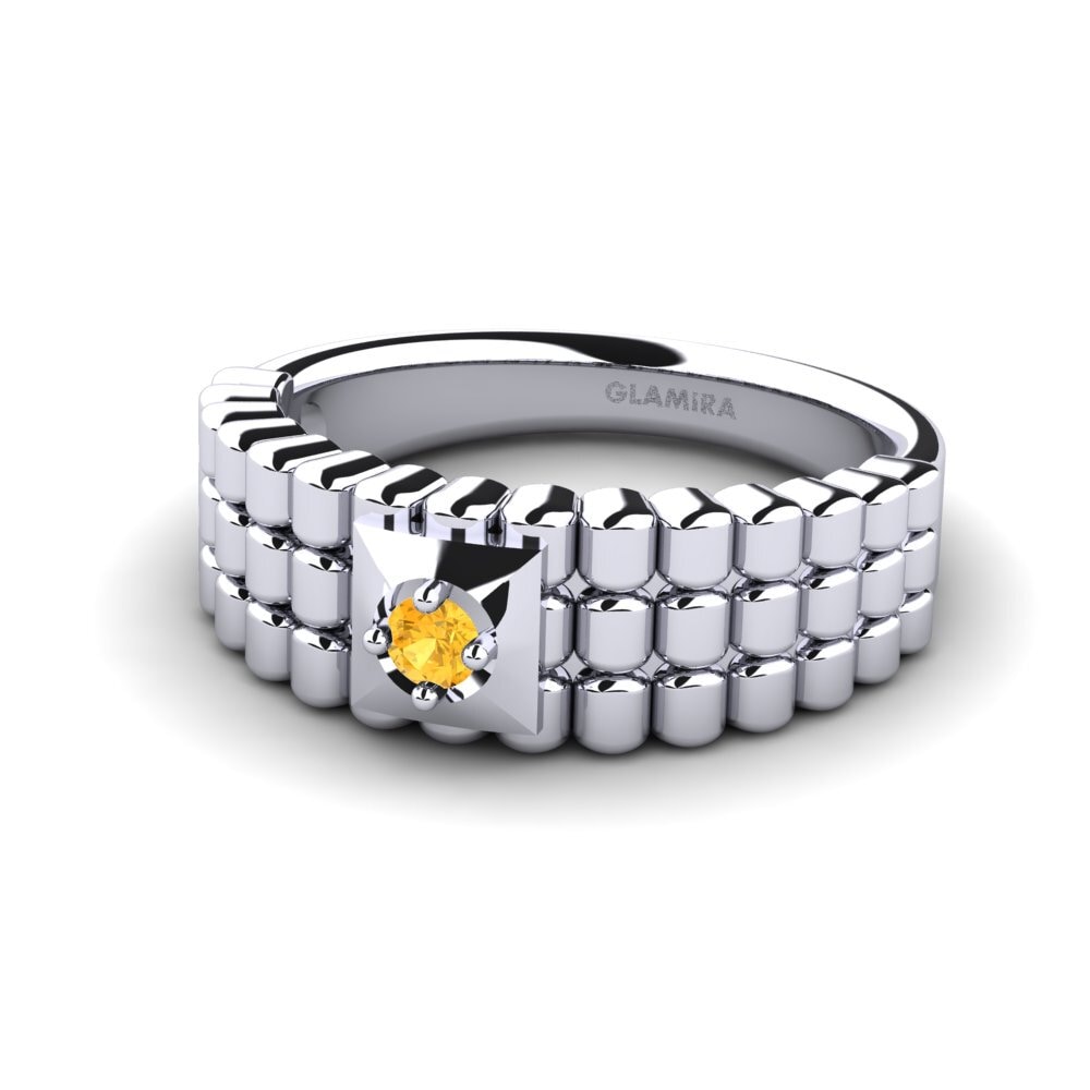 14k Oro Blanco Citrino Anillo de Hombre Horrell