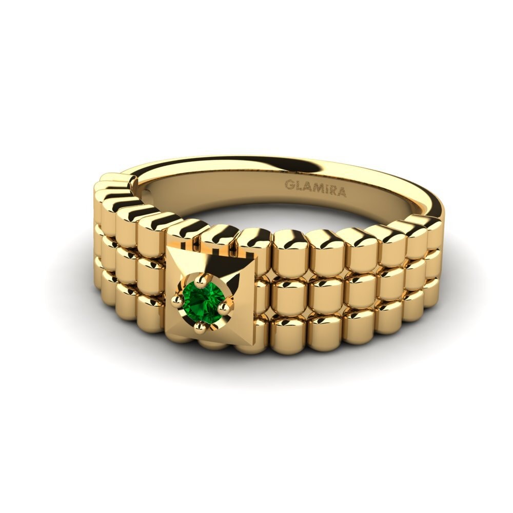 14k Oro Amarillo Circonita Verde Anillo de Hombre Horrell