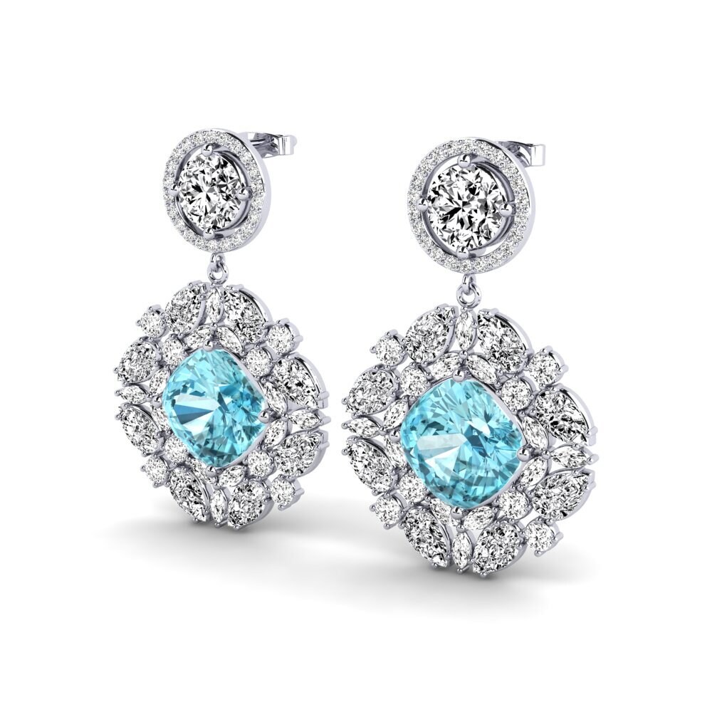 18k Oro Blanco Circón Azul Pendiente de mujer Howland