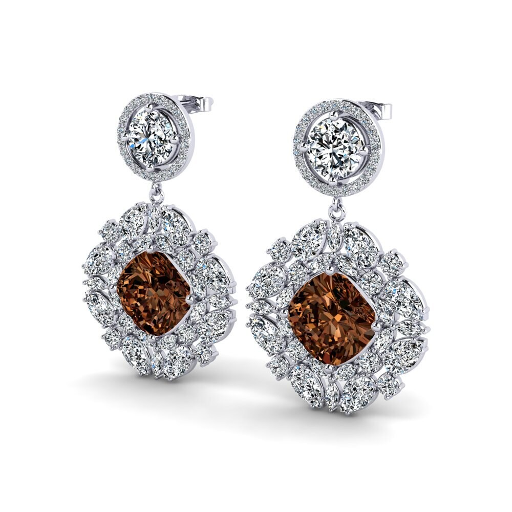 18k Oro Blanco Diamante Marrón Pendiente de mujer Howland