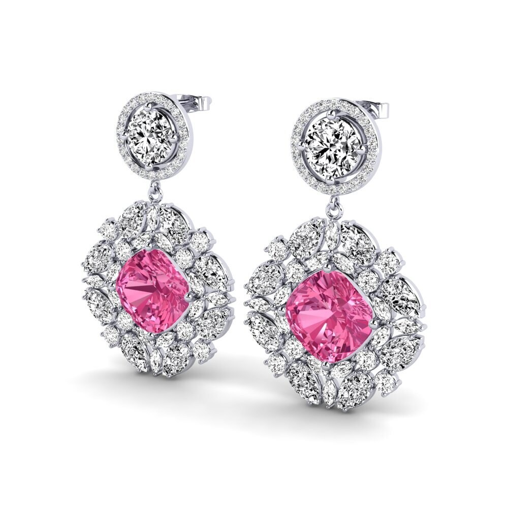 Platino 950 Turmalina rosa Pendiente de mujer Howland
